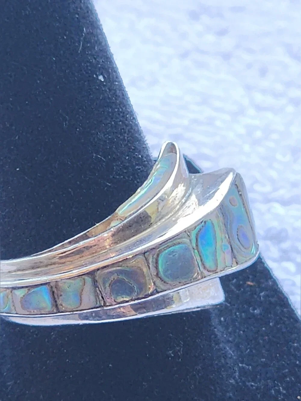 Sterling Silver Abalone Inlay Ring - Blue Green Shell,Adjustable